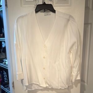 Sandro White 3/4 Sleeve Button Down Shirt Relaxed Fit